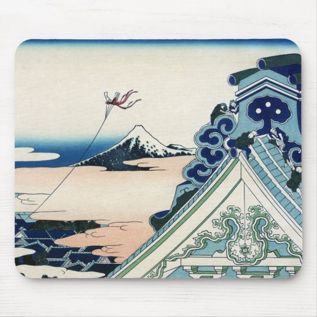 Honganji Temple Vista of Mt. Fuji Japanese Woodcut Mouse Pad (Front)