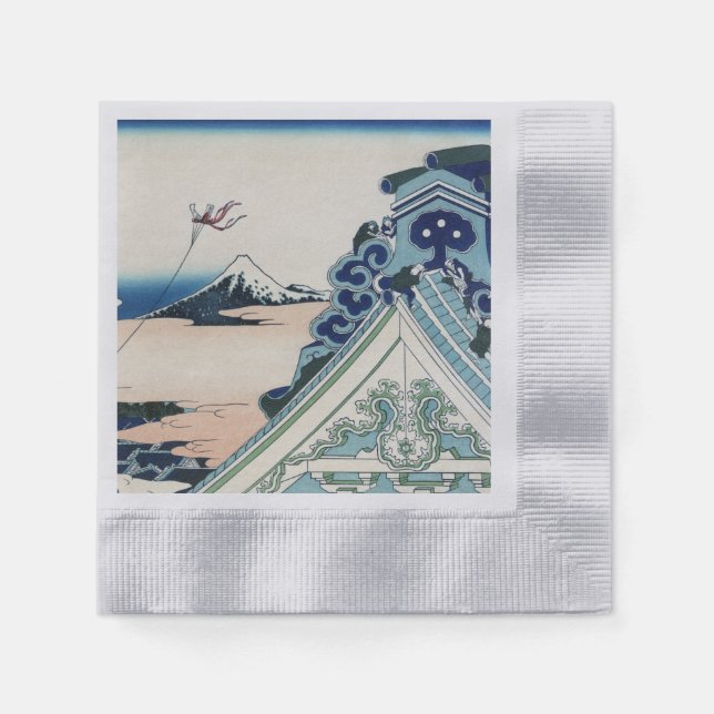 Honganji Temple Vista of Mt. Fuji Japanese Woodcut Napkins (Front)