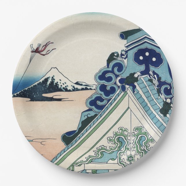Honganji Temple Vista of Mt. Fuji Japanese Woodcut Paper Plates (Front)