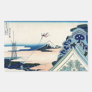 Honganji Temple Vista of Mt. Fuji Japanese Woodcut Rectangular Sticker