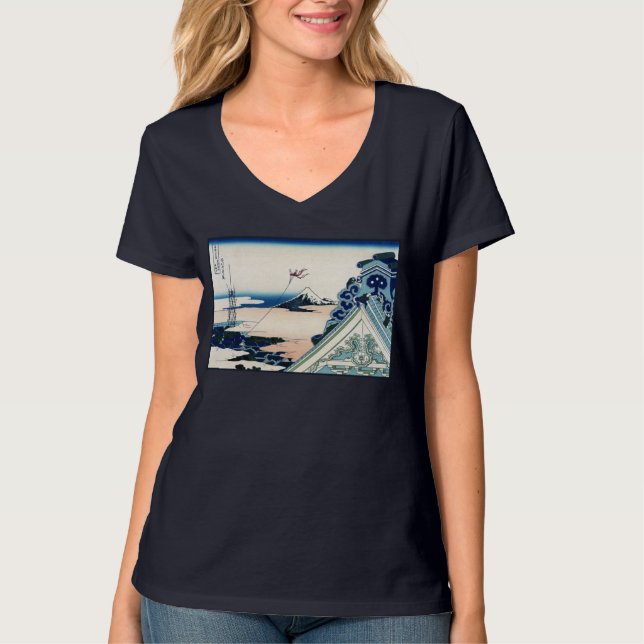Honganji Temple Vista of Mt. Fuji Japanese Woodcut T-Shirt (Front)