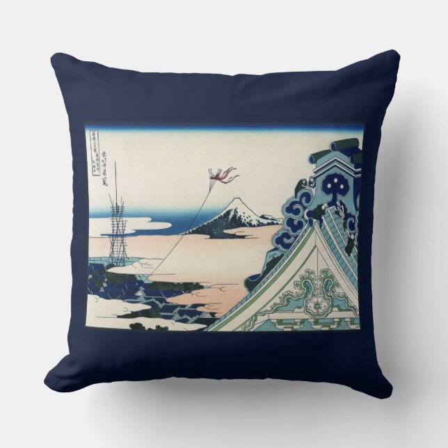 Honganji Temple Vista of Mt. Fuji Japanese Woodcut Throw Pillow (Front)