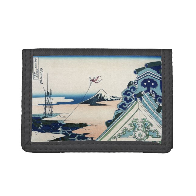 Honganji Temple Vista of Mt. Fuji Japanese Woodcut Trifold Wallet (Front)