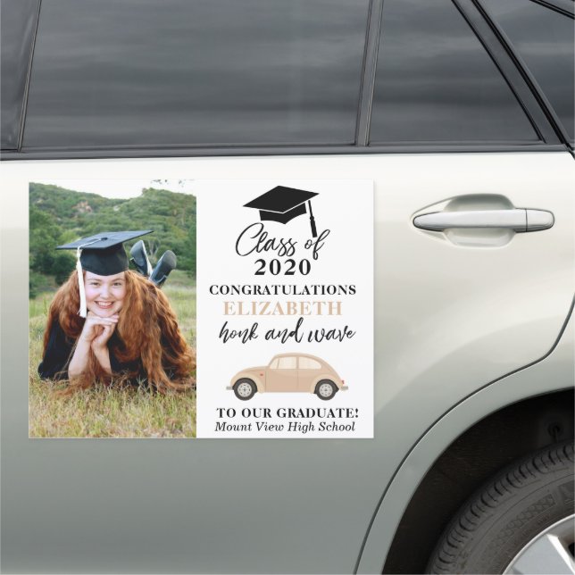 Honk and Wave Graduation Photo Car Decor Magnet (In Situ)