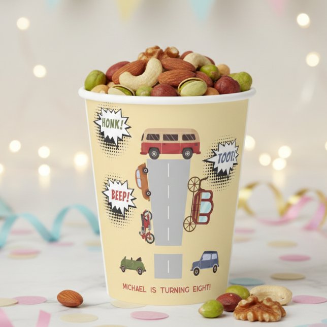 Honk beep toot retro vehicles boy birthday paper cups (Creator Uploaded)