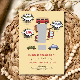 Honk beep toot retro vehicles racing boy birthday invitation