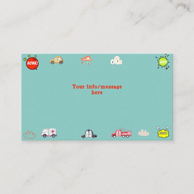 Honk beep toot vehicles boy birthday enclosure card (Front)