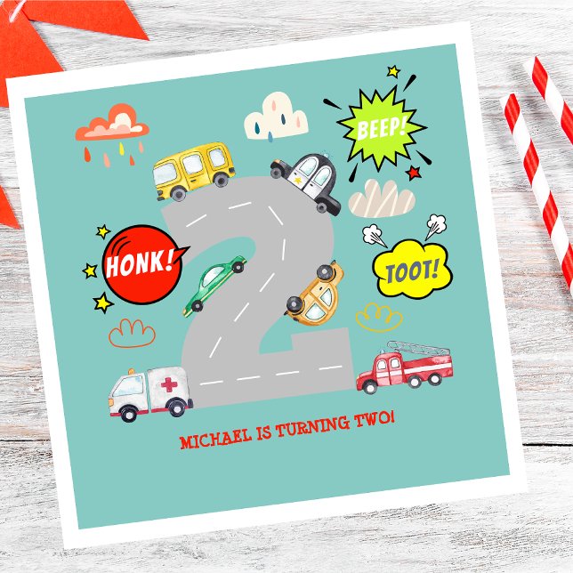 Honk beep toot vehicles boy birthday napkins (Creator Uploaded)