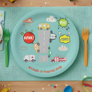 Honk beep toot vehicles boy birthday paper plates