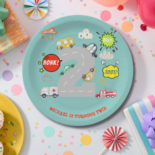 Honk beep toot vehicles boy birthday paper plates