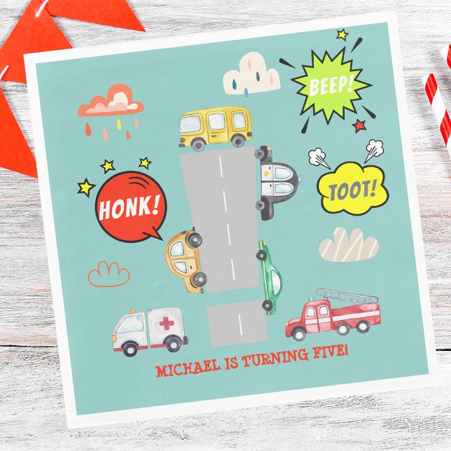 Honk beep toot vehicles on the road birthday napkins (Creator Uploaded)