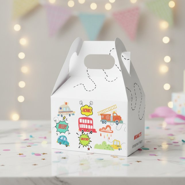 Honk beep vroom happy vehicles boy birthday favor boxes (Creator Uploaded)