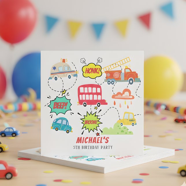 Honk beep vroom happy vehicles boy birthday napkins (Creator Uploaded)