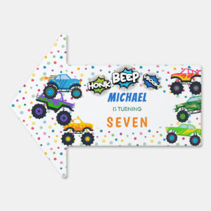 Honk beep vroom monster trucks boy birthday  sign