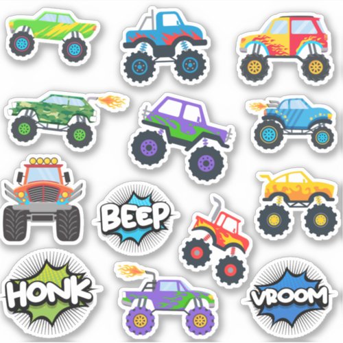 Honk beep vroom monster trucks boy sticker pack