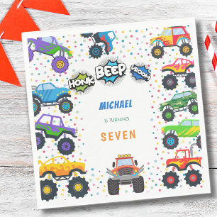 Honk beep vroom monster trucks fast cars birthday napkins