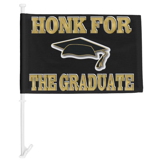 Honk Car Parade Black Gold Graduation Car Flag (Front)