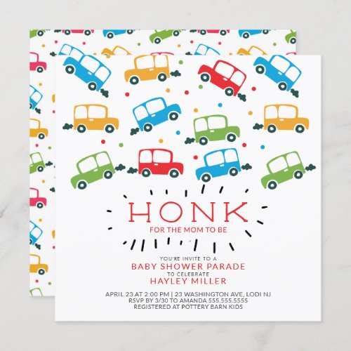 HONK Drive By Cars Baby Shower Invitation