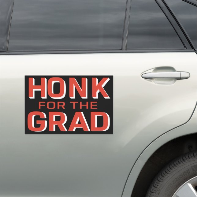 Honk For The Grad Red Car Parade Graduation Magnet (In Situ)