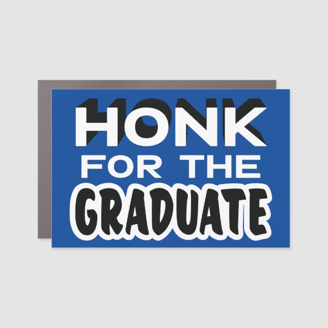 Honk For The Graduate Modern Blue Black Car Magnet (Front)