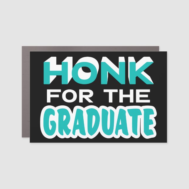 Honk For The Graduate Modern Blue Black Car Magnet (Front)