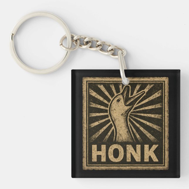 Honk Goose Funny Duck Chicken Meme Keychain (Front)