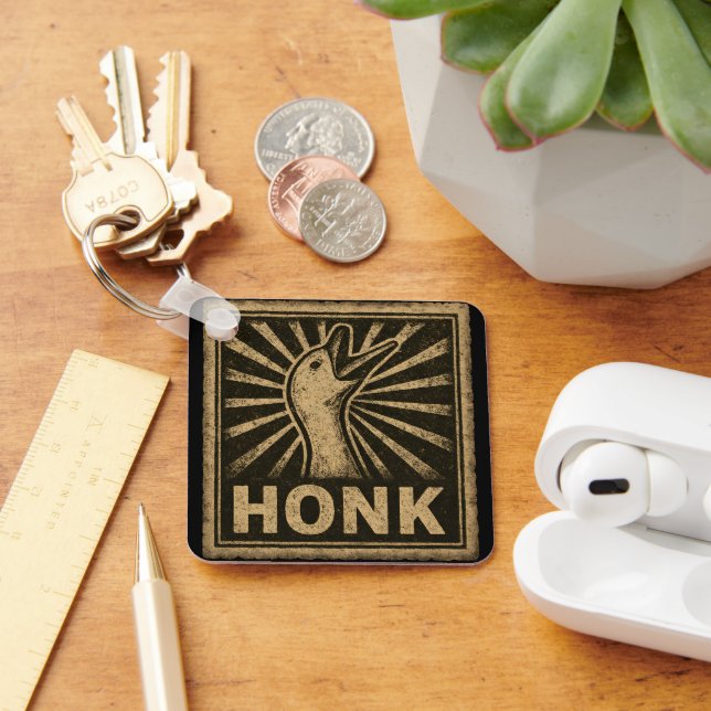 Honk Goose Funny Duck Chicken Meme Keychain (Desk)