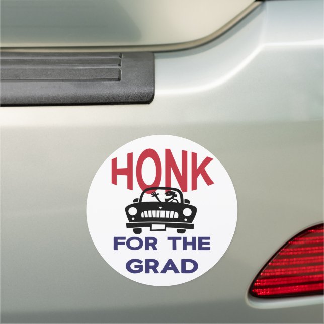Honk Graduate School Car Parade Drive White Blue Car Magnet (In Situ)