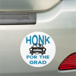 Honk Graduate School Car Parade Modern White Blue Magnet