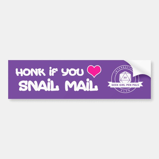 "Honk if you love snail mail" Bumper Sticker (Front)
