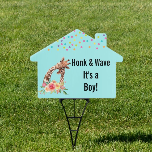 Honk & Wave Baby Giraffe It's a Boy! Sign (Insitu)