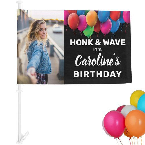 Honk  Wave Birthday Balloon Custom Photo Text Car Flag