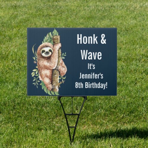 Honk  Wave Birthday Cute Watercolor Sloth Sign