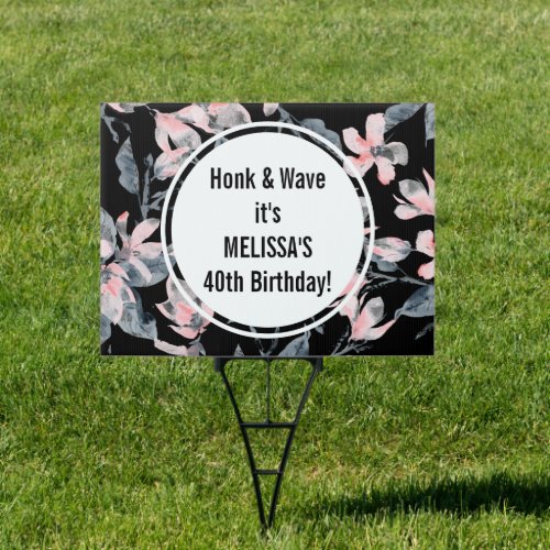 Honk  Wave Birthday Pink  Gray Floral Pattern Sign