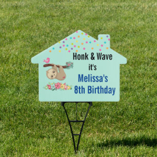 Honk & Wave Birthday Sloth Hanging on a Branch Sign