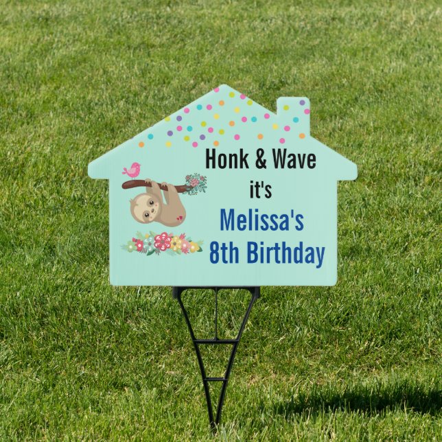 Honk & Wave Birthday Sloth Hanging on a Branch Sign (Insitu)