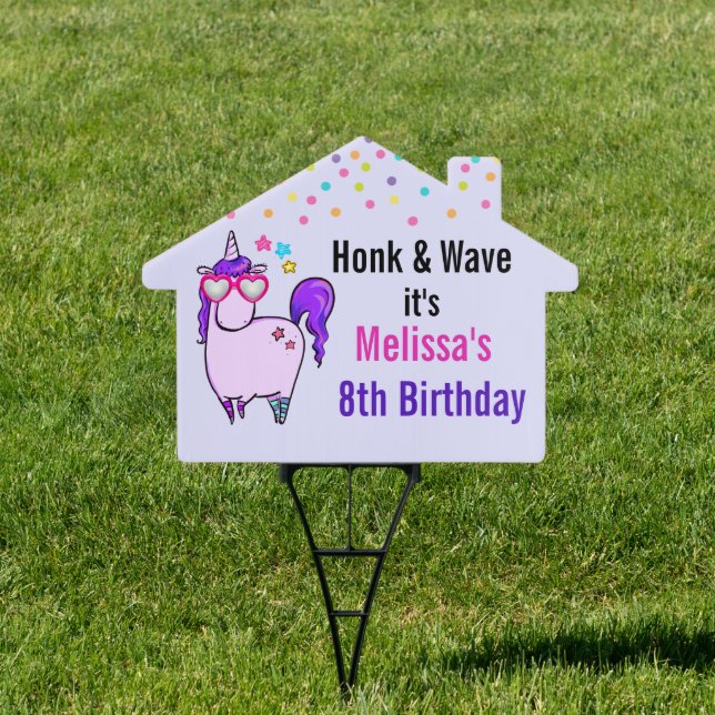 Honk & Wave Birthday Unicorn Cool Glasses Sign (Insitu)
