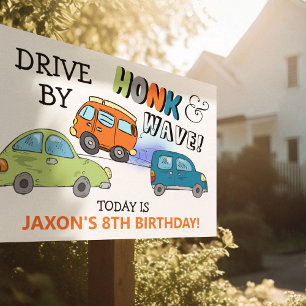 Honk & Wave Colorful Car Birthday Sign