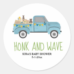Honk & Wave Drive Thru Baby Shower Blue Truck Classic Round Sticker