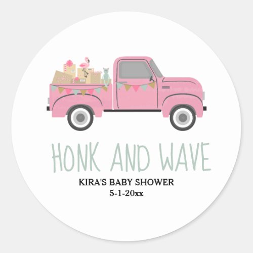 Honk  Wave Drive Thru Baby Shower Pink Truck Classic Round Sticker