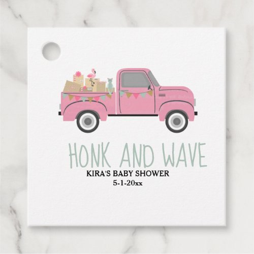 Honk  Wave Drive Thru Baby Shower Pink Truck  Favor Tags