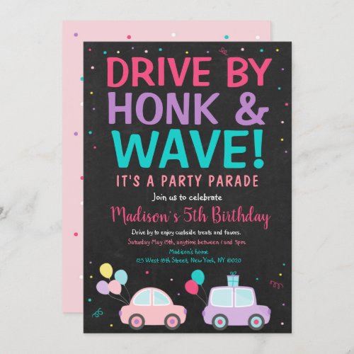 Honk Wave Girls Drive By Birthday Parade Invitation