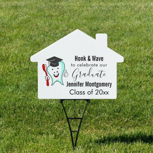 Honk & Wave Graduate Dental Tooth and Cap Sign (Insitu)