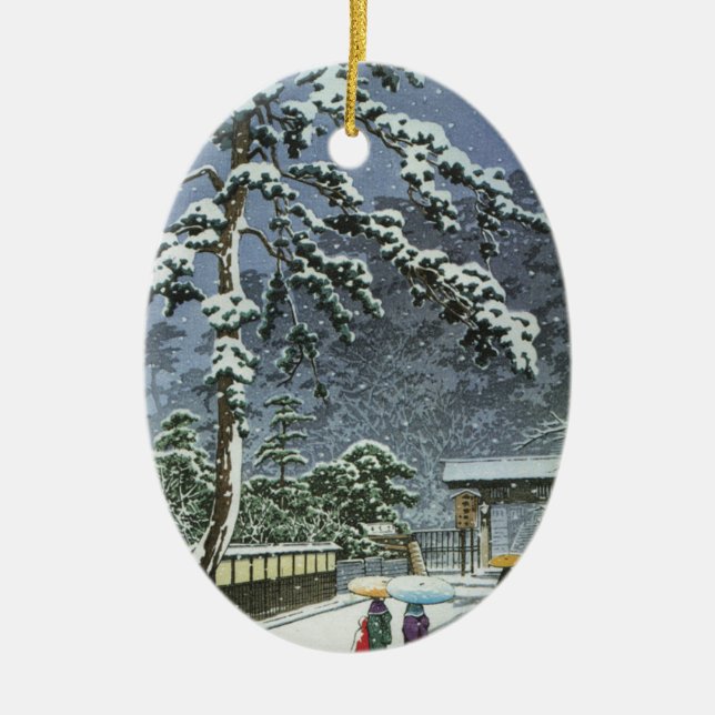 Honmonji Temple in Snow - Kawase Hasui 川瀬 巴水 Ceramic Ornament (Front)