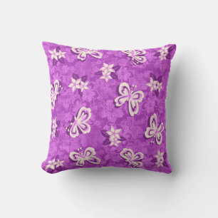 Honolua Plumeria Butterfly and Hawaiian Hibiscus Throw Pillow