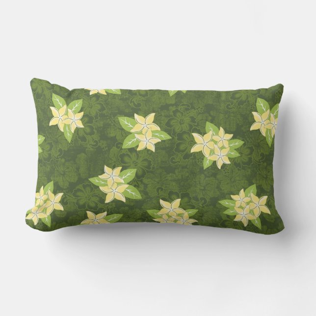Honolua Plumeria Hawaiian Tropical Print Lumbar Pillow (Front)