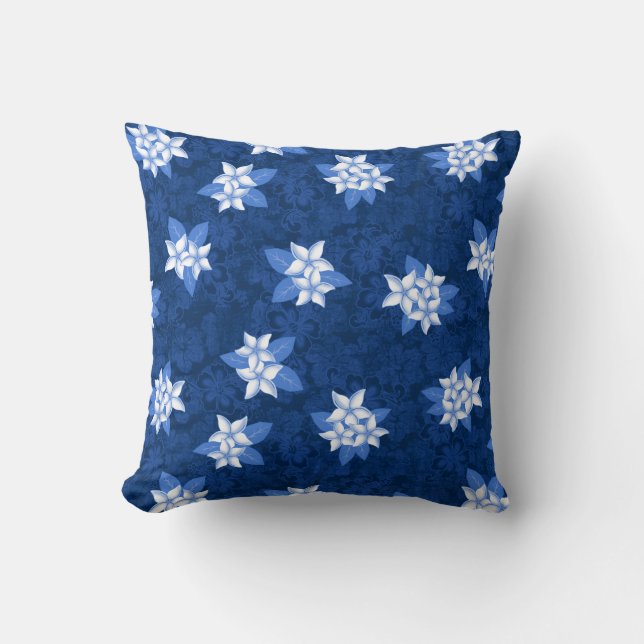 Honolua Plumeria Hawaiian Tropical Print Throw Pillow (Front)