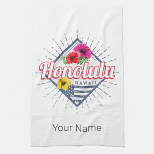 Honolulu City Hawaii United States Vintage USA Kitchen Towel
