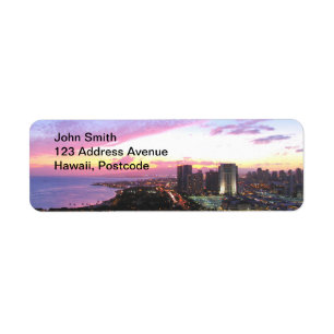 Honolulu cityscape Hawaii sunset Label