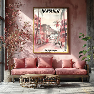 Honolulu Cityscape – Tropical Watercolor Poster